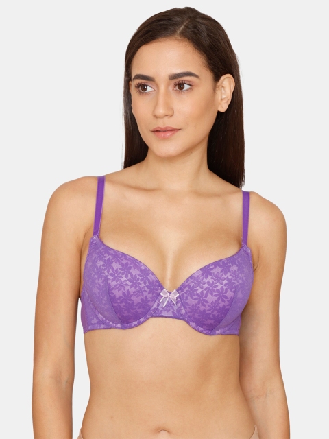 

Zivame Purple Floral Self Design Underwired Lightly Padded Bra