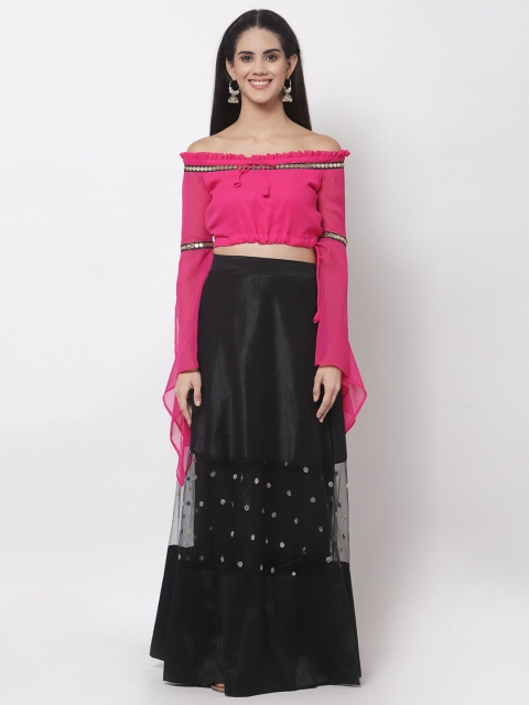 

studio rasa Black & Pink Embellished Sequins Ready to Wear Lehenga Choli