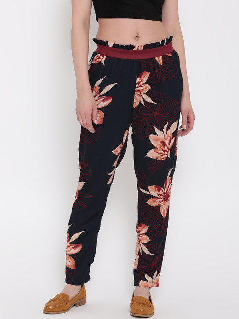

Vero Moda Women Navy Floral Print Peg Trousers, Navy blue