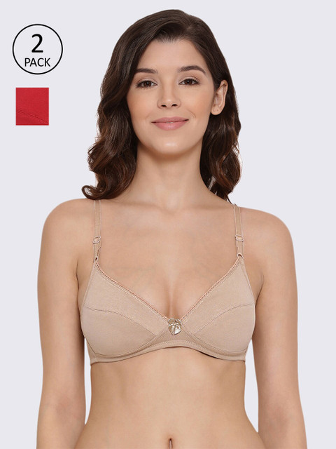 

LYRA Beige & Red Solid Pack Of 2 Non Padded Comfort Plunge Bra