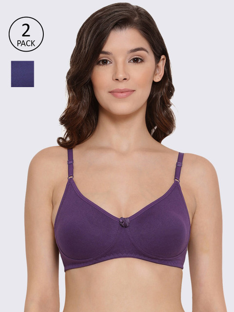 

LYRA Pack Of 2 Blue & Violet Solid Non-Wired Non Padded T-Shirt Bra