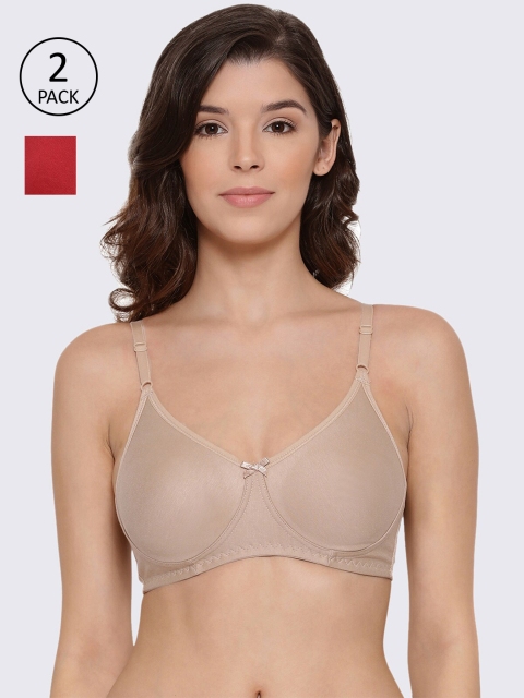 

LYRA Pack of 2 Beige & Red Floral Non Padded T-Shirt Bra