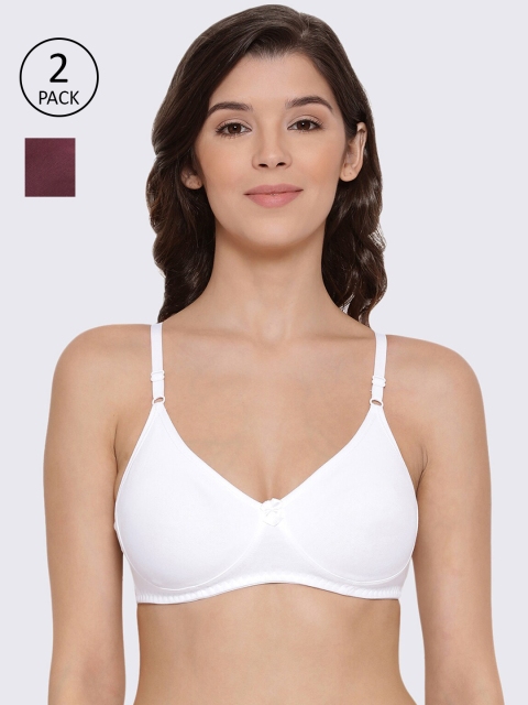 

LYRA Pack Of 2 White & Maroon Solid Non-Wired Non Padded T-Shirt Bra