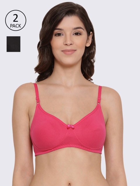

LYRA Black & Fuchsia Solid Pack Of 2 Non Padded T-Shirt Bra