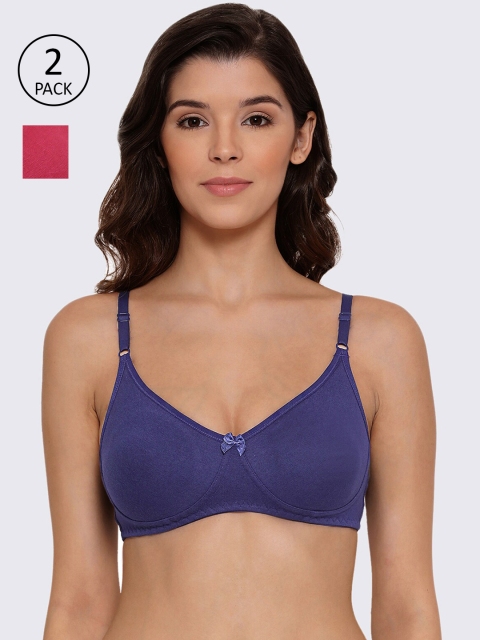 

LYRA Pack Of 2 Red & Blue Solid Non-Wired Non Padded T-Shirt Bra