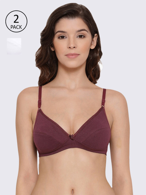 

LYRA Pack of 2 White & Burgundy Everyday Bras