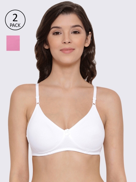 

LYRA Pack Of 2 White & Pink Solid Non-Wired Non Padded T-Shirt Bra