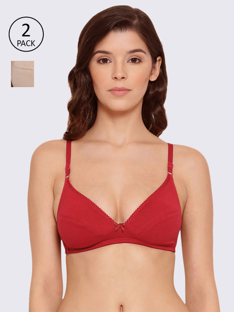 

LYRA Beige & Red Solid Pack Of 2 Non Padded Comfort Plunge Bra