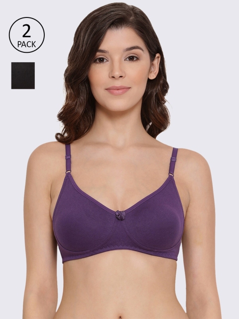 

LYRA Black & Violet Solid Pack Of 2 Non Padded T-Shirt Bra