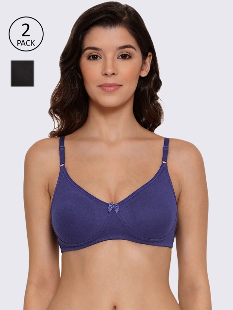 

LYRA Black & Navy Blue Pack Of 2 Non Padded T-Shirt Bra