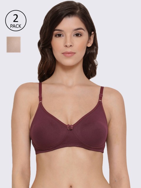 

LYRA Pack of 2 Beige & Burgundy Non Padded T-Shirt Bra