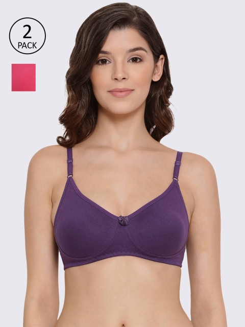 

LYRA Pack Of 2 Violet & Fuchsia Solid Non-Wired Non Padded T-Shirt Bra