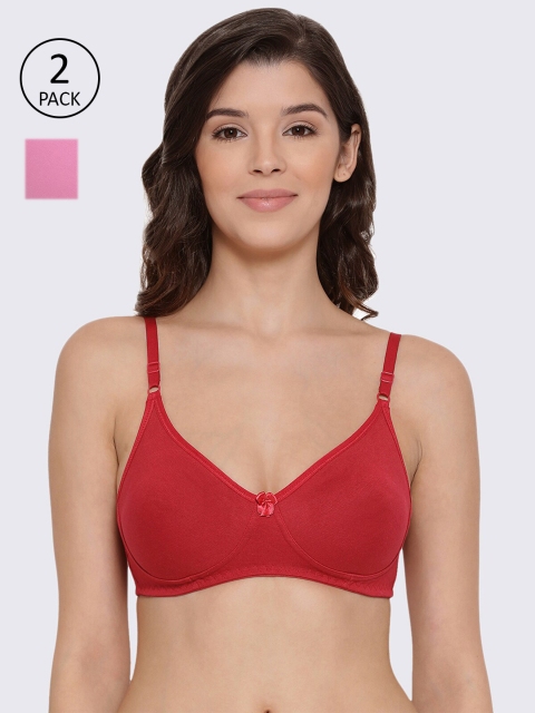 

LYRA Pink & Red Solid Pack Of 2 Non Padded T-Shirt Bra