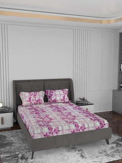 

LABHAM Pink & White Floral 180 TC Cotton King Bedsheet with 2 Pillow Covers