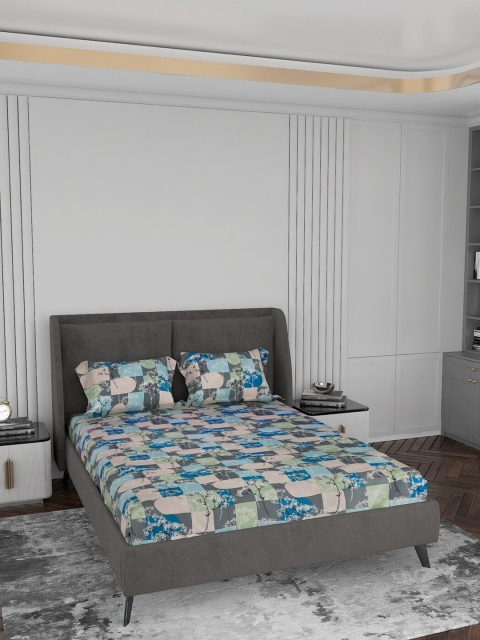 

LABHAM Blue & Pink Floral 180 TC King Bedsheet with 2 Pillow Covers Set