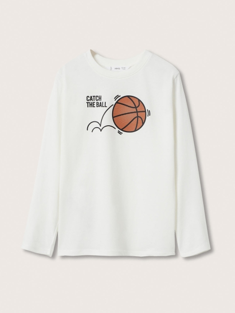

Mango Kids Boys White & Brown Pure Cotton Ball Print T-shirt