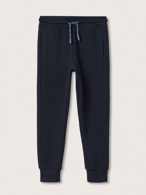 

Mango Kids Boys Navy Blue Pure Cotton Self Striped Joggers