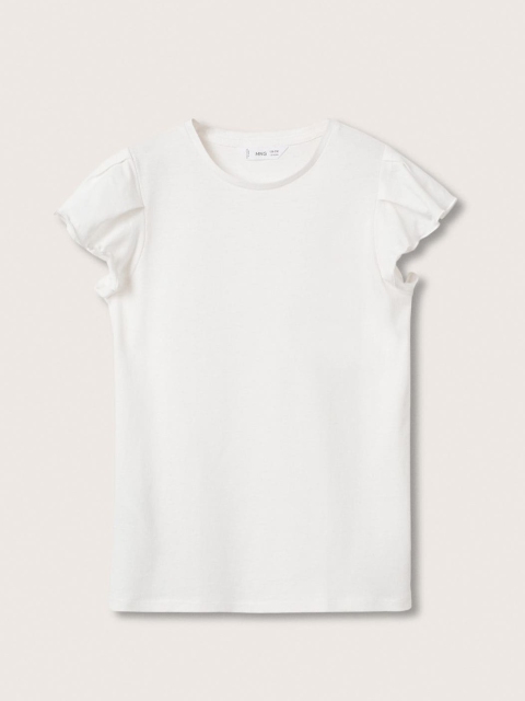 

Mango Kids Girls White Solid Pure Cotton Flutter Sleeves Top