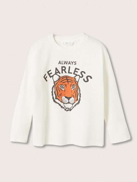 

Mango Kids Boys White & Black Pure Cotton Tiger Print T-shirt