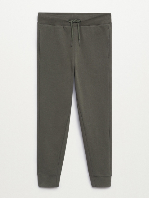 

Mango Kids Boys Olive Green Solid Pure Cotton Joggers