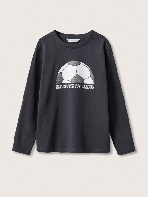 

Mango Kids Boys Charcoal Grey& White Football Print Pure Cotton T-shirt