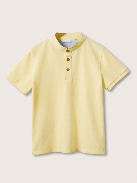 

Mango Kids Boys Yellow Henley Neck Pure Cotton T-shirt