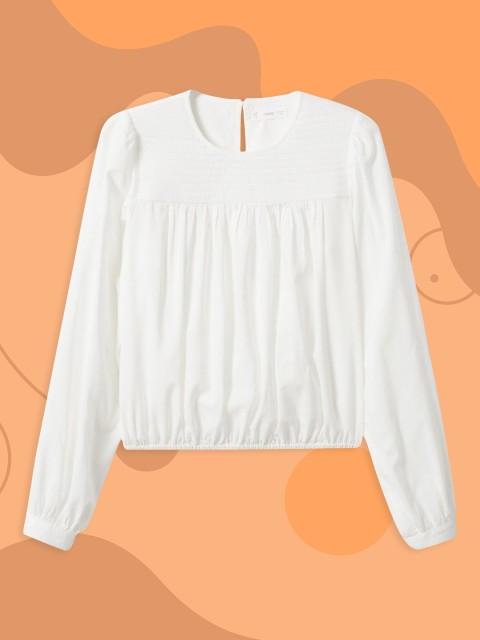 

Mango Kids Girls White Solid Blouson Top