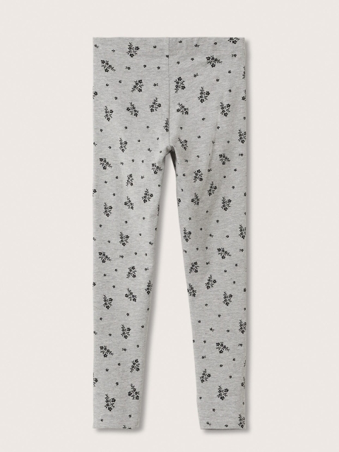 

Mango Kids Girls Grey Melange & Black Floral Print Ankle-Length Leggings