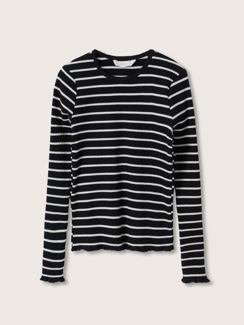 

Mango Kids Girls Black & White Striped Ribbed Monochrome T-shirt