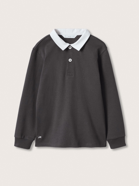 

Mango Kids Boys Charcoal Grey Polo Collar Pure Cotton T-shirt