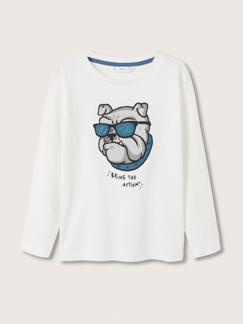 

Mango Kids Boys White & Grey Pure Cotton Graphic Print T-shirt