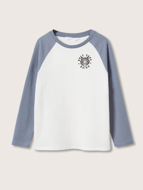 

Mango Kids Boys White & Grey Solid Raglan Pure Cotton T-shirt