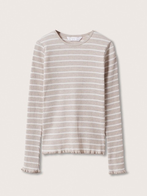 

Mango Kids Girls Beige & White Striped Ribbed T-shirt