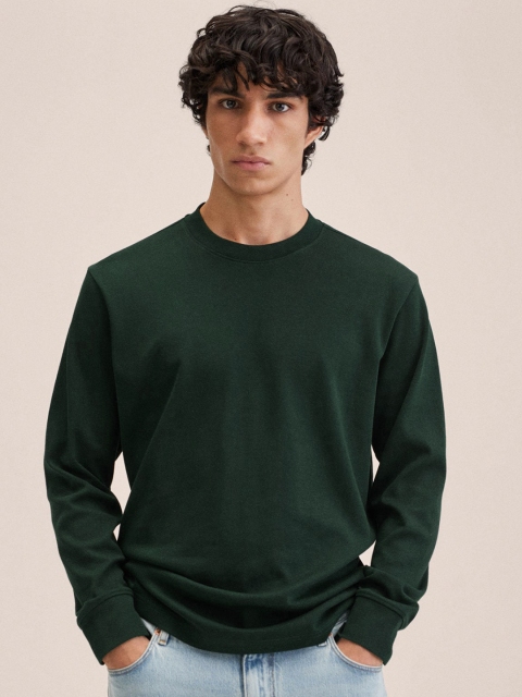 

MANGO MAN Green Pure Cotton Solid T-shirt