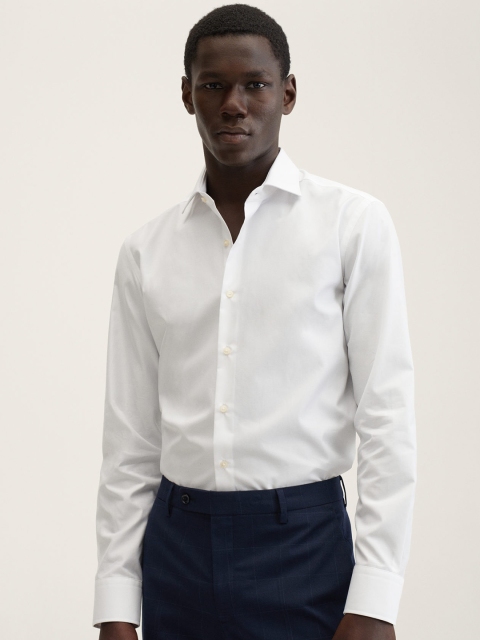 

MANGO MAN White Solid Slim Fit Pure Cotton Tailored Formal Shirt