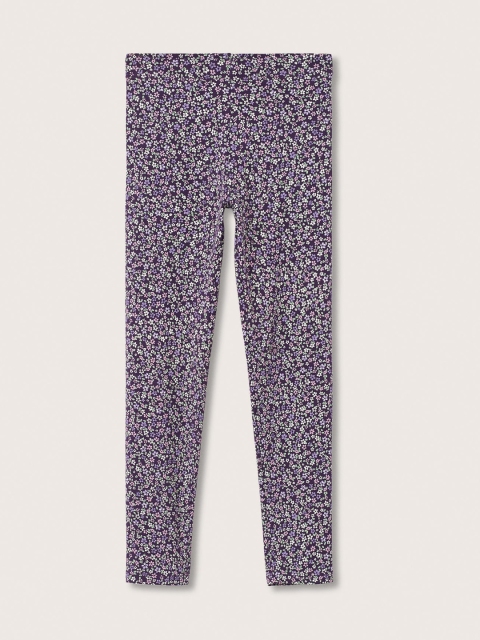 

Mango Kids Girls Black & Purple Ditsy Floral Print Ankle-Length Leggings