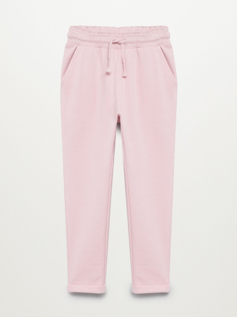 

Mango Kids Girls Peach-Coloured Solid Pure Cotton Jogger Trousers