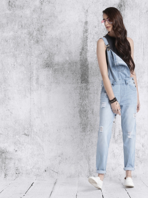 

Roadster Blue Washed Denim Distressed Dungarees