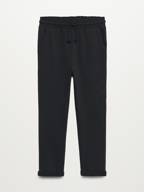 

Mango Kids Girls Black Solid Pure Cotton Jogger Trousers