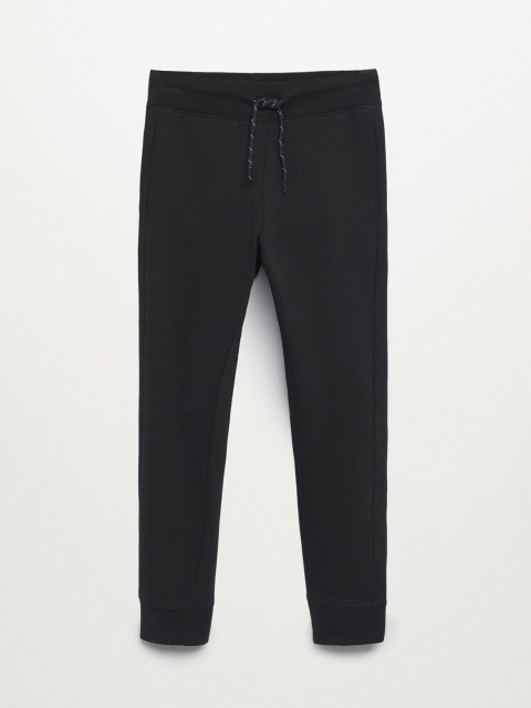 

Mango Kids Boys Black Solid Pure Cotton Joggers