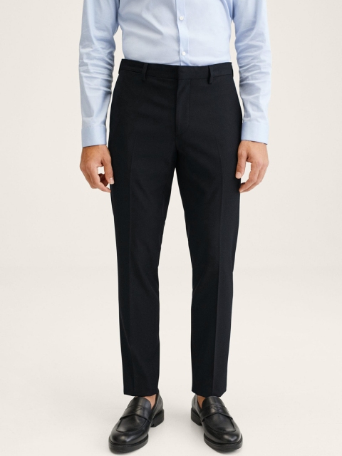 

MANGO MAN Navy Blue Solid Super Slim Fit Formal Trousers