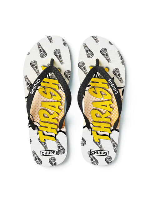 

CHUPPS Women White & Yellow Printed Natural Rubber Thong Flip-Flops