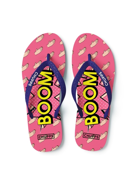 

CHUPPS Women Pink & Blue Printed Natural Rubber Thong Flip-Flops