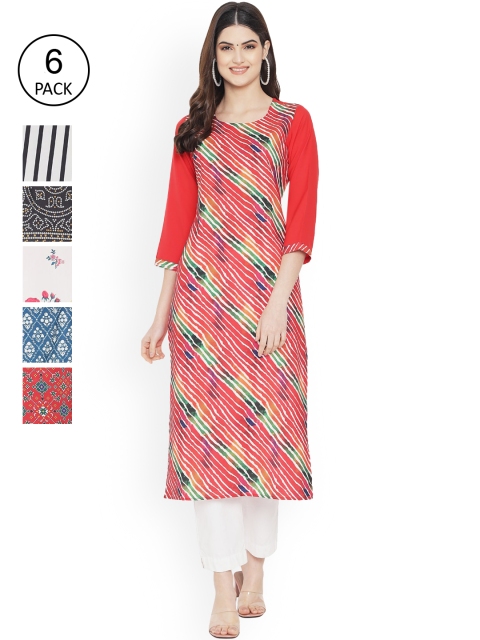 

Ethnic basket Women Multicoloured Striped Mirror Work Floral Crepe Kurta, Multi