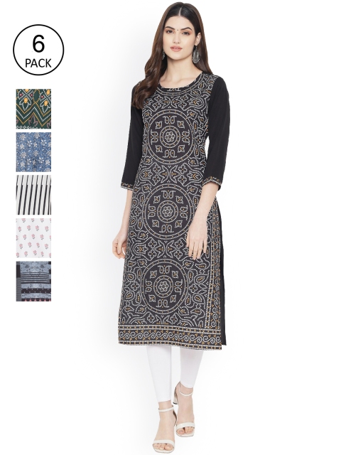 

Ethnic basket Women Multicoloured Striped Thread Work Floral Crepe Kurta, Multi
