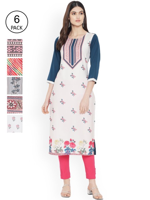 

Ethnic basket Women Multicoloured Floral Printed Extended Sleeves Floral Crepe Kurta, Multi