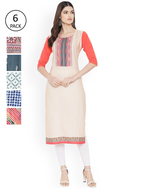 

Ethnic basket Women Multicoloured Checked Thread Work Floral Crepe Kurta, Multi