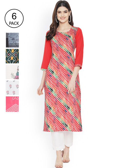 

Ethnic basket Women Multicoloured Striped Mirror Work Floral Crepe Kurta, Multi