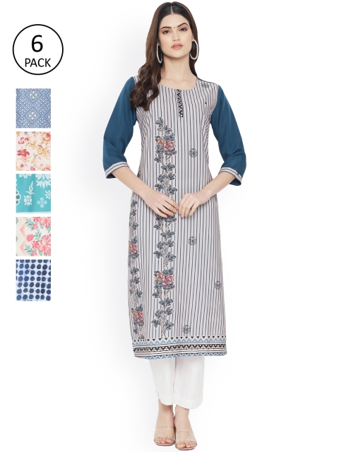 

Ethnic basket Women Multicoloured Checked Thread Work Floral Crepe Kurta, Multi