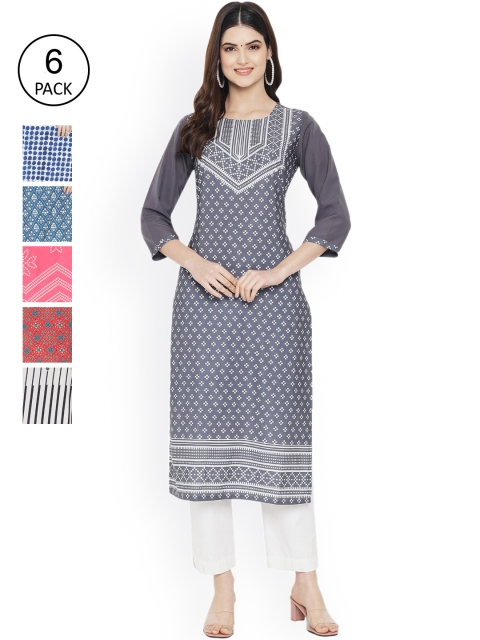 

Ethnic basket Women Multicoloured Striped Thread Work Floral Crepe Kurta, Multi
